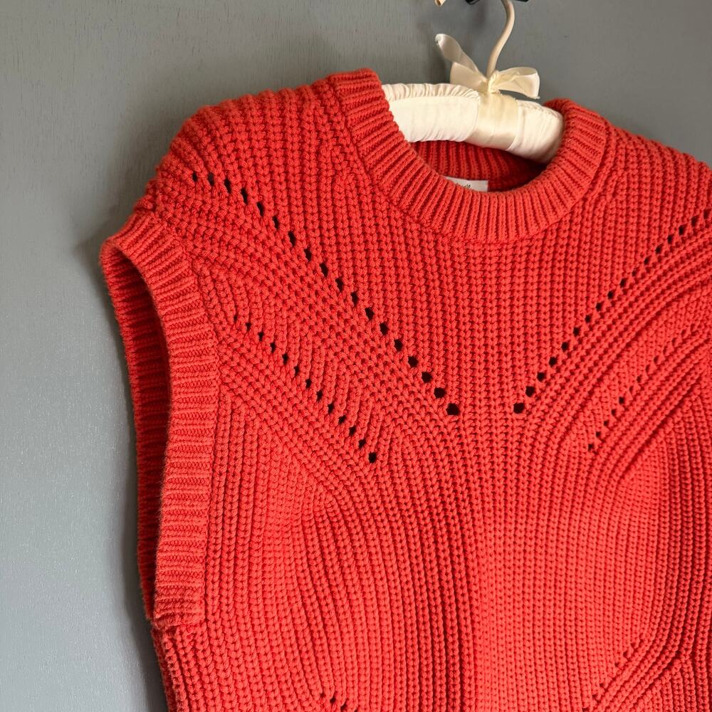 MADEWELL Women's Small Vibrant Orange Knit Sleeveless Sweater Vest Colorful Boho - Picture 2 of 8